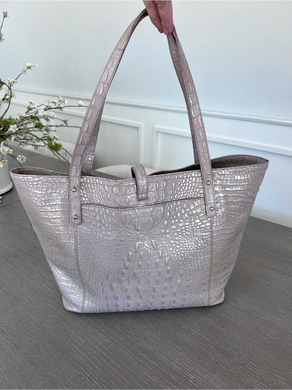 Brahmin Croc-Embossed Tote in Light Taupe - Picture 3 of 15